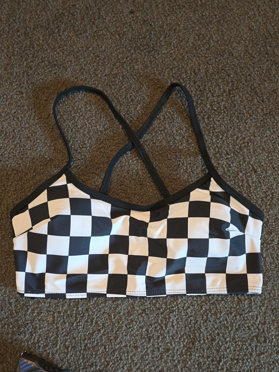 Other - Checkerboard Black & White Sports Bralette - Strappy Back